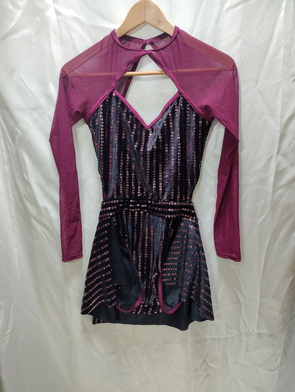 Weissman Elite Need You Tonight Burgundy Velvet Foil Dance Dress Costume MA - Picture 3 of 7